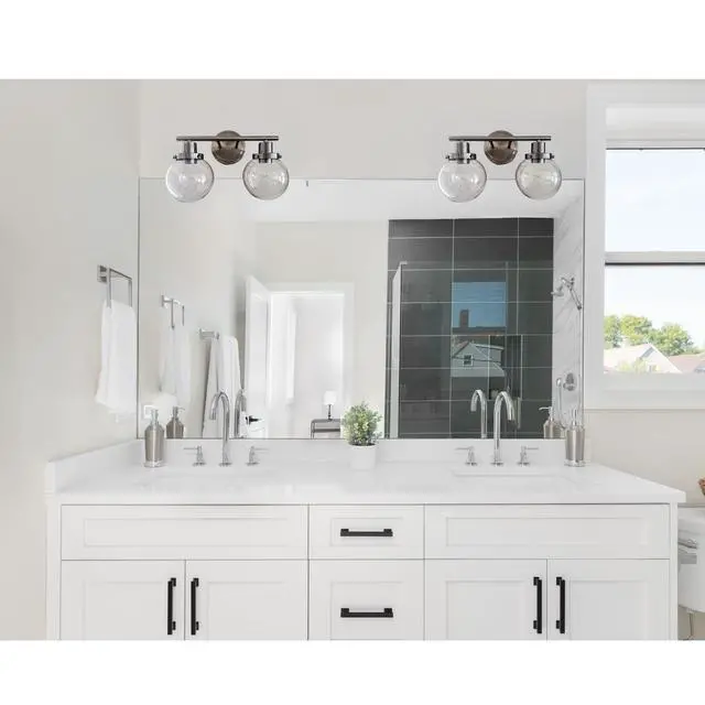 Alt view image 7 of 7 - Bathroom Vanity Light Fixtures, 2-Light Black Wall Sconce Lighting Wall Lamp with Clear Glass Shade, Vintage Wall Mounted Lights Bathroom Lights for Mirror, Living Room, Bedroom, Hallway, Porch