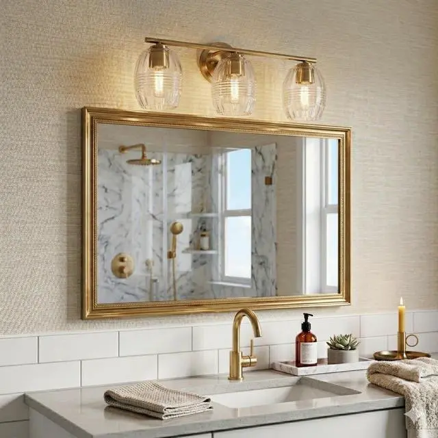 Alt view image 2 of 6 - Luster Three Lights Vanity with Clear Glass for Bathrooms Above Mirror Wall Lamp - Satin Brass