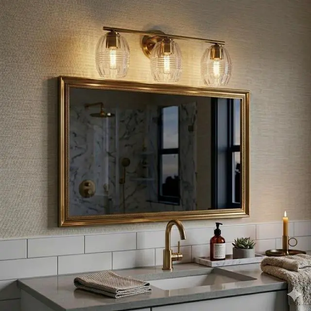 Alt view image 3 of 6 - Luster Three Lights Vanity with Clear Glass for Bathrooms Above Mirror Wall Lamp - Satin Brass
