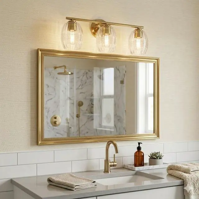Alt view image 4 of 6 - Luster Three Lights Vanity with Clear Glass for Bathrooms Above Mirror Wall Lamp - Satin Brass
