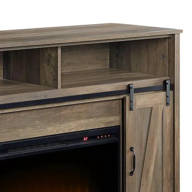 Alt view image 5 of 5 - Rustic Oak 2-Door Fireplace With 2 Shelves
