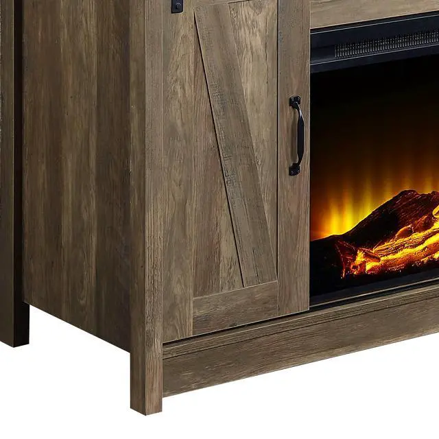 Alt view image 4 of 5 - Rustic Oak 2-Door Fireplace With 2 Shelves