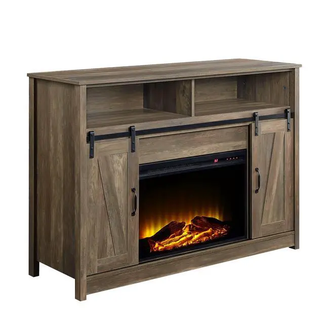 Alt view image 2 of 5 - Rustic Oak 2-Door Fireplace With 2 Shelves