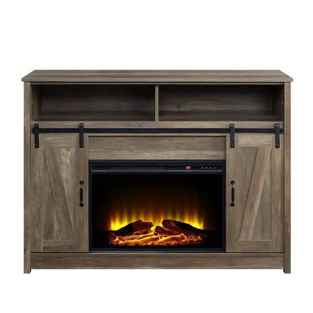 Alt view image 3 of 5 - Rustic Oak 2-Door Fireplace With 2 Shelves