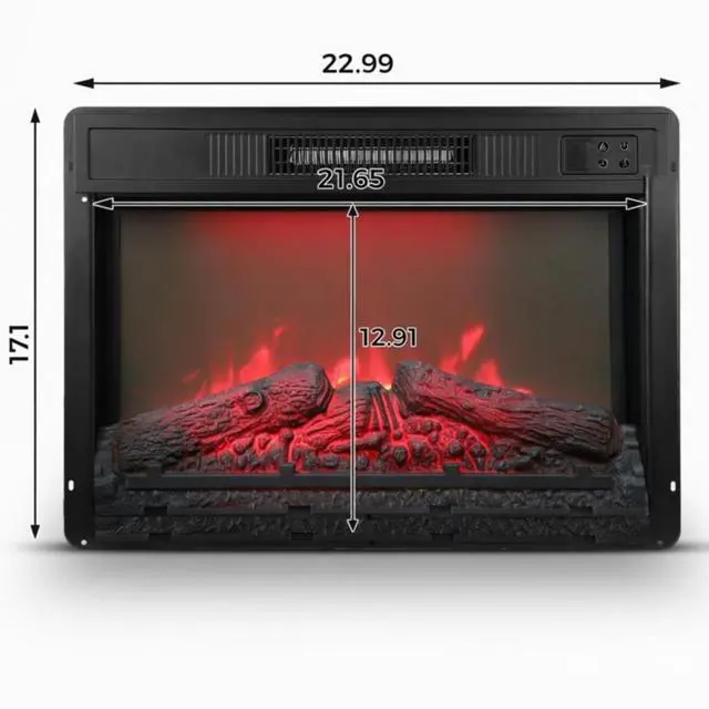 Alt view image 3 of 7 - 23" Black Electric Fireplace Insert Heater W/ Multicolor Flames, Remote & Timer