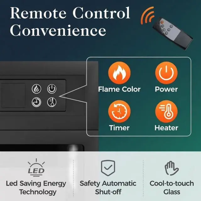 Alt view image 5 of 7 - 23" Black Electric Fireplace Insert Heater W/ Multicolor Flames, Remote & Timer