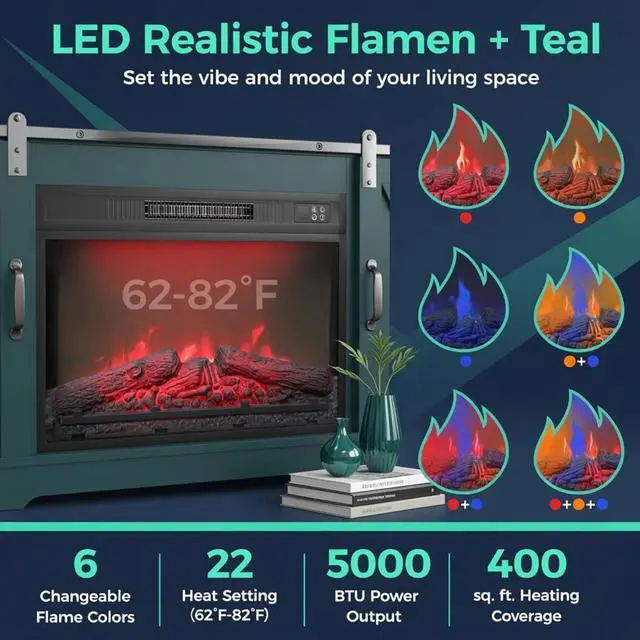 Alt view image 6 of 7 - 23" Black Electric Fireplace Insert Heater W/ Multicolor Flames, Remote & Timer