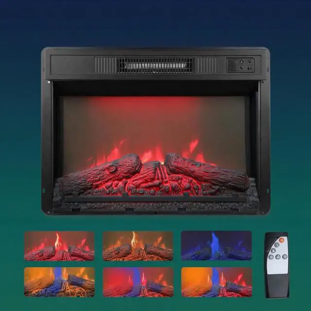 Alt view image 7 of 7 - 23" Black Electric Fireplace Insert Heater W/ Multicolor Flames, Remote & Timer