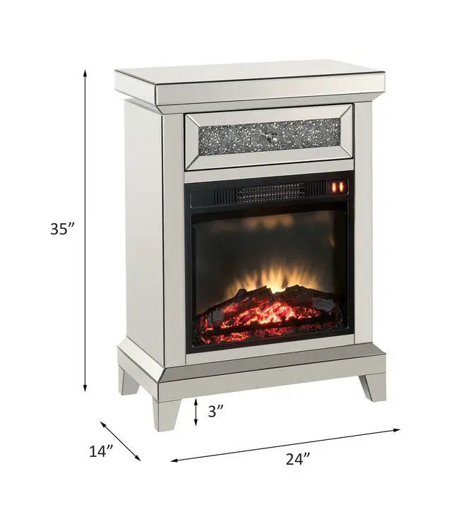 Alt view image 4 of 7 - Noralie Mirrored & Faux Diamonds Fireplace(Assembled)