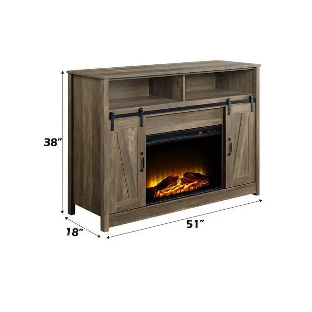 Alt view image 3 of 5 - Tobias Rustic Oak Finish Fireplace With Shelf Storage
