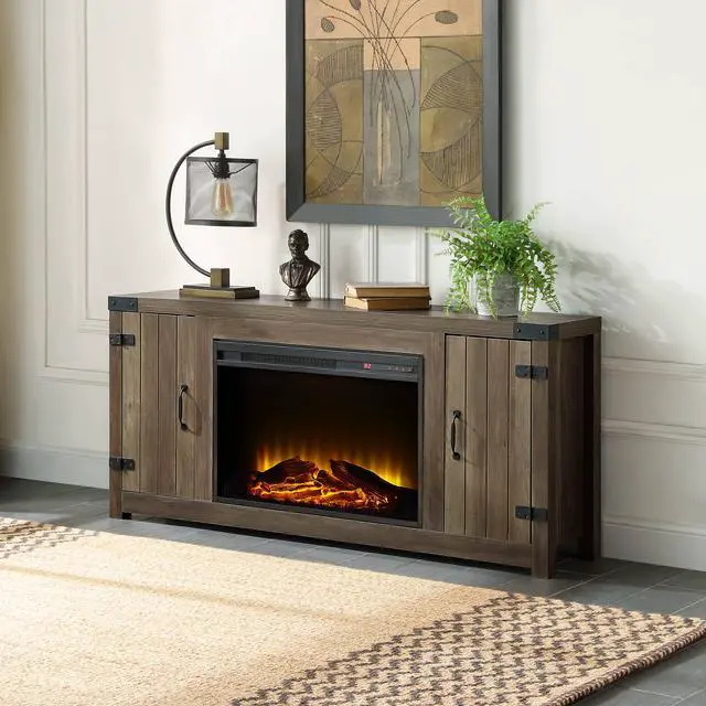 Alt view image 2 of 6 - Tobias Rustic Oak Finish Fireplace With 2 Door Storage