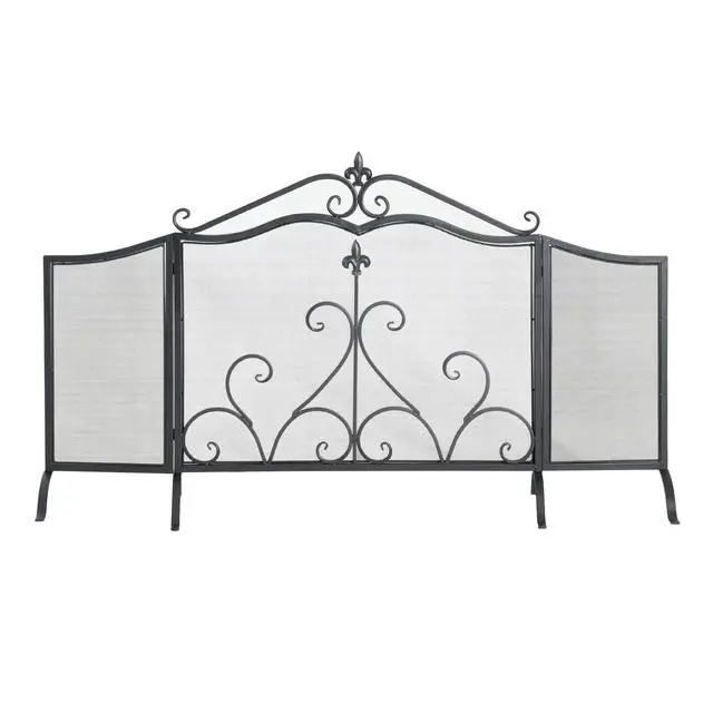 Alt view image 5 of 7 - Onyx 3-Panel Iron Fireplace Screen 54" X 31.5", Black Finish