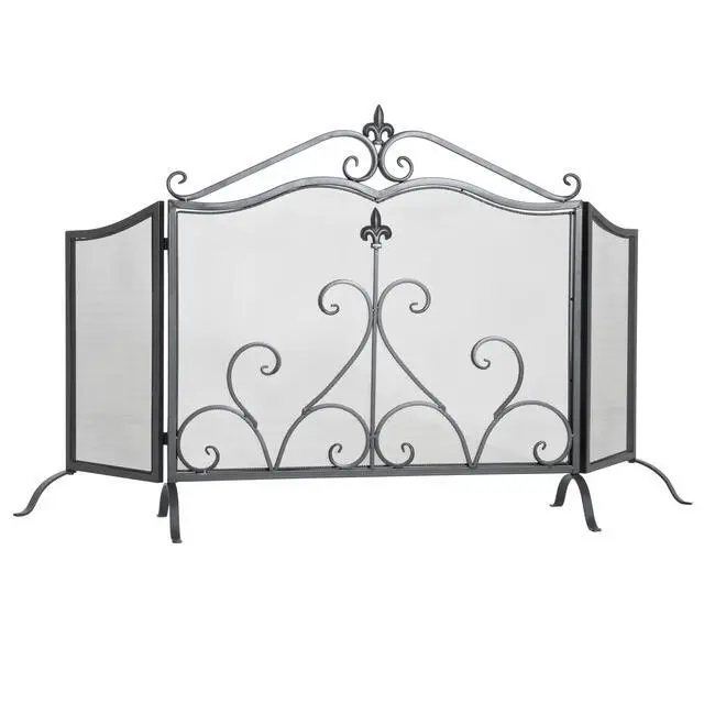 Alt view image 3 of 7 - Onyx 3-Panel Iron Fireplace Screen 54" X 31.5", Black Finish
