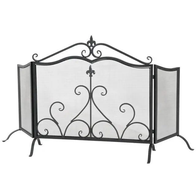 Alt view image 4 of 7 - Onyx 3-Panel Iron Fireplace Screen 54" X 31.5", Black Finish