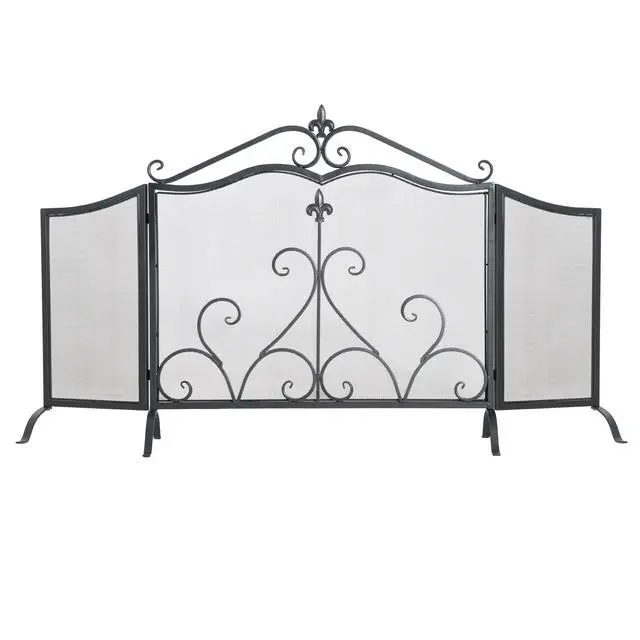 Alt view image 6 of 7 - Onyx 3-Panel Iron Fireplace Screen 54" X 31.5", Black Finish