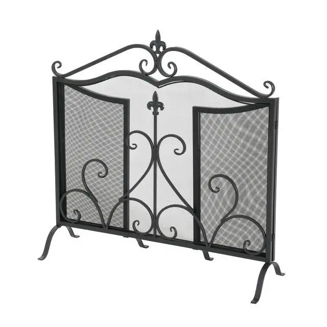 Alt view image 7 of 7 - Onyx 3-Panel Iron Fireplace Screen 54" X 31.5", Black Finish