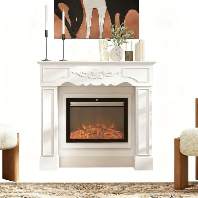 Alt view image 2 of 7 - Fireplace Mantel, Freestanding Fireplace Surround With Leg For Electric Fireplaces