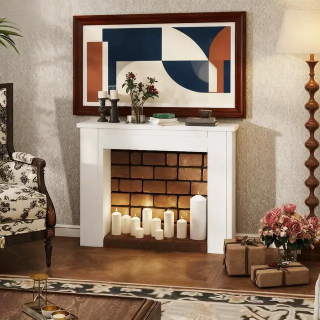 Alt view image 6 of 7 - 1Pcs Fireplace Mantel, Freestanding Fireplace Surround With Leg For Electric Fireplaces