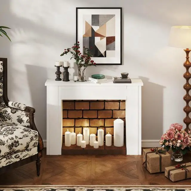 Alt view image 4 of 7 - 1Pcs Fireplace Mantel, Freestanding Fireplace Surround With Leg For Electric Fireplaces