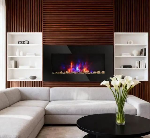 Main image of 7 Color Background Light Wall Fireplace,Electric Wall-Mounted Fireplace With Flame Effect