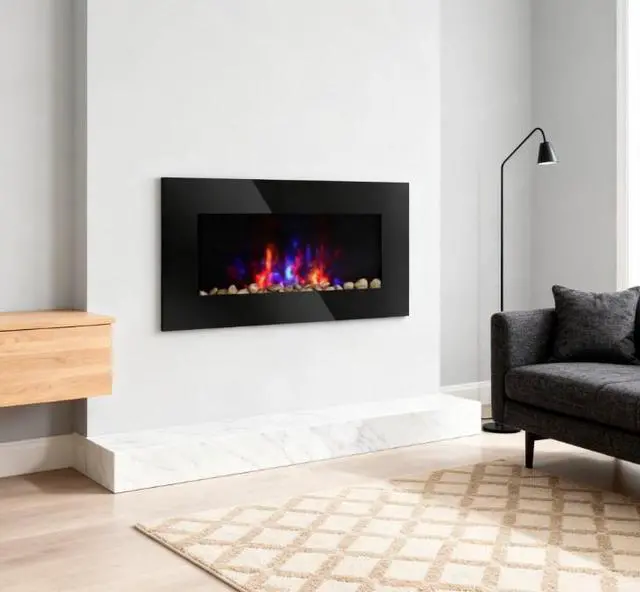 Alt view image 4 of 7 - 7 Color Background Light Wall Fireplace,Electric Wall-Mounted Fireplace With Flame Effect