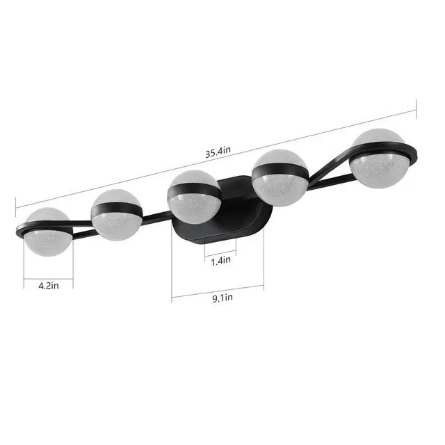 Alt view image 7 of 7 - 35" Modern Minimalist Bathroom Vanity Light, Led 5 Bulb Crystal Sand Acrylic Shades, Wall Mounted Decorative Lighting Fixture, Suitable for Bathroom Vanity Mirror (Black)