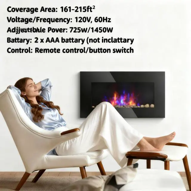 Alt view image 7 of 7 - 7 Color Background Light Wall Fireplace,Electric Wall-Mounted Fireplace With Flame Effect
