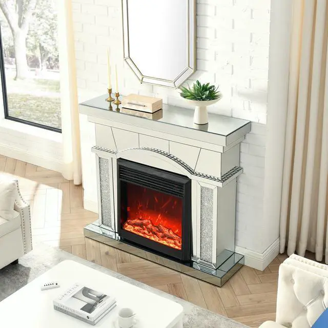 Alt view image 2 of 7 - W 46" X D 12.5" X H 41" Dome Door Acrylic Mirror Fireplace Cabinet, Tv Fireplace Cabinet