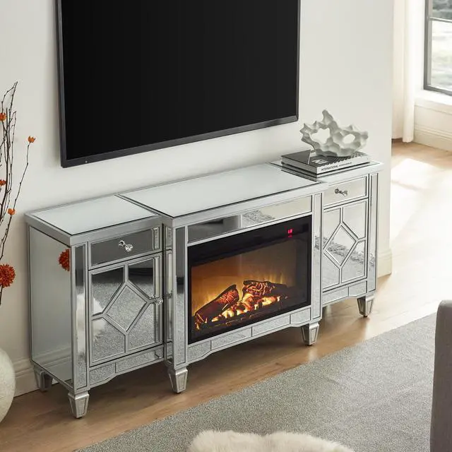 Main image of W 57" X D 15 " X H 25.6" Flash Silver Combination Tv Fireplace Cabinet