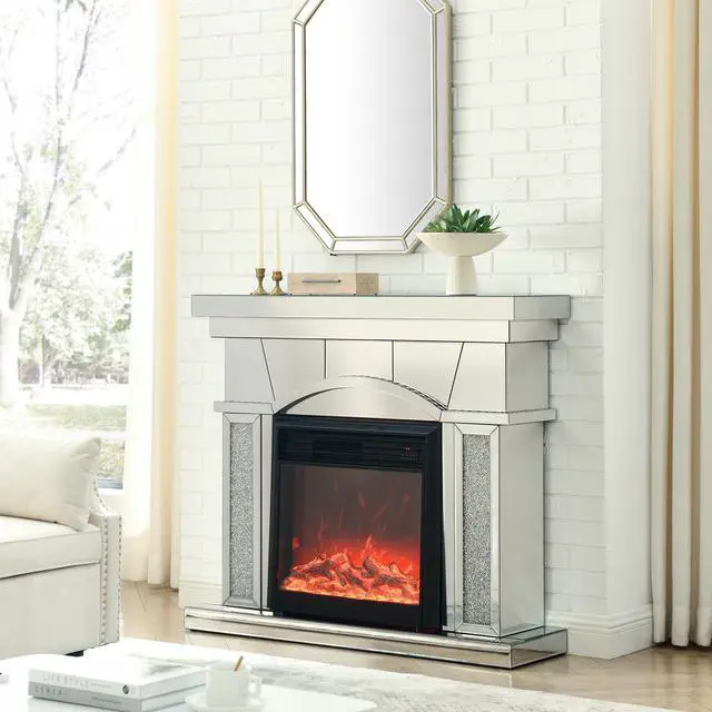 Alt view image 3 of 7 - W 46" X D 12.5" X H 41" Dome Door Acrylic Mirror Fireplace Cabinet, Tv Fireplace Cabinet