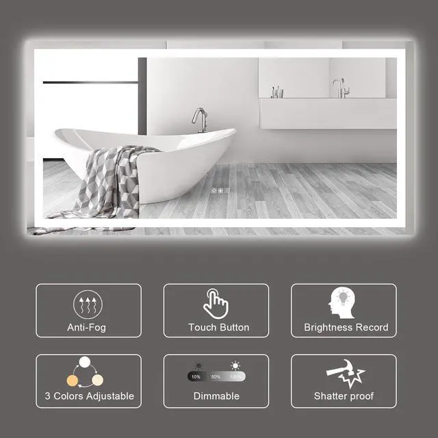 Alt view image 5 of 7 - 72"×36" Led Mirror Light Bathroom,Anti-Fog & Dimming Led Bathroom Vanity Mirror