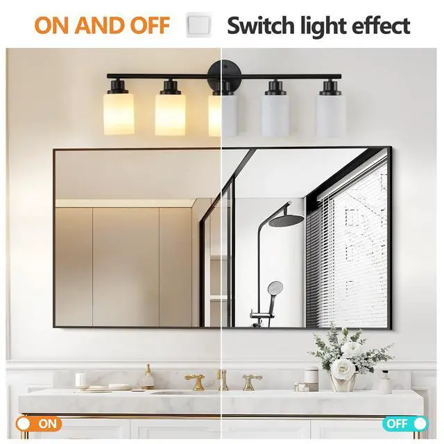 Alt view image 6 of 7 - 31" Modern 5-Light Vanity Bathroom Mirror Light, Frosted White Glass with Black Iron Frame, Contemporary Wall Sconce for Bedroom, Bathroom, and Dressing Room (Bulb Not included)