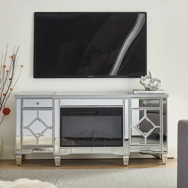 Alt view image 4 of 7 - W 57" X D 15 " X H 25.6" Flash Silver Combination Tv Fireplace Cabinet