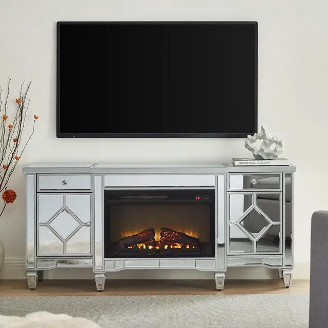 Alt view image 3 of 7 - W 57" X D 15 " X H 25.6" Flash Silver Combination Tv Fireplace Cabinet
