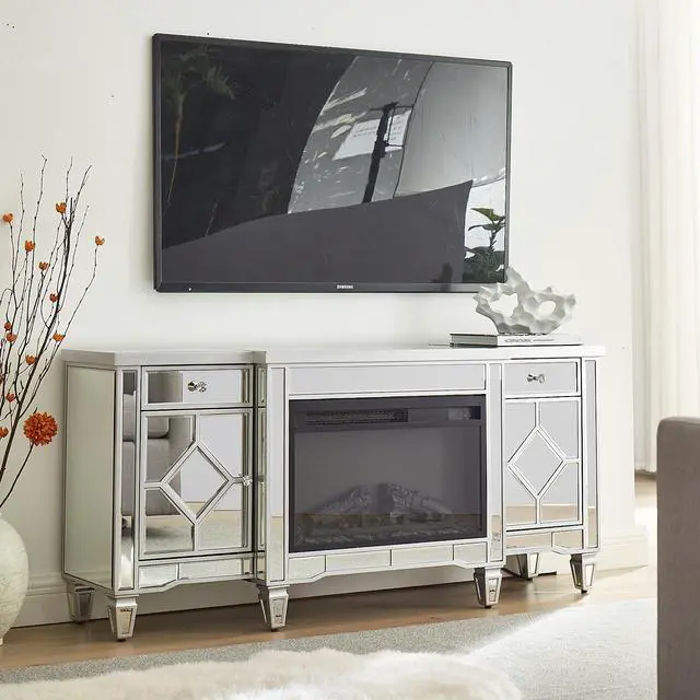 Alt view image 6 of 7 - W 57" X D 15 " X H 25.6" Flash Silver Combination Tv Fireplace Cabinet