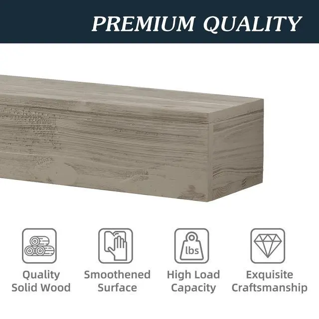Alt view image 4 of 7 - 72" Rustic Wood Fireplace Mantel,Wall-Mounted & Floating Shelf For Home Decor