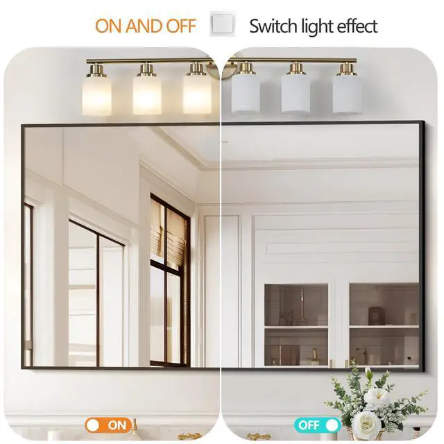 Alt view image 7 of 7 - 39" Modern 6-Light Vanity Wall Sconce, Golden Finish with Frosted Glass Shades for Bathroom Or Hallway Lighting (No Bulbs)