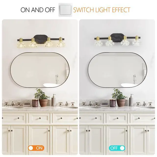 Alt view image 6 of 7 - 24" Vintage 4-Light Wall Sconce with Clear Crystal Shades, Black Iron Finish Vanity Light Fixture for Bathroom Or Hallway (No Bulbs)
