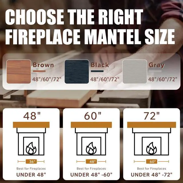 Alt view image 4 of 7 - 60" Rustic Wood Fireplace Mantel,Wall-Mounted & Floating Shelf For Home Decor