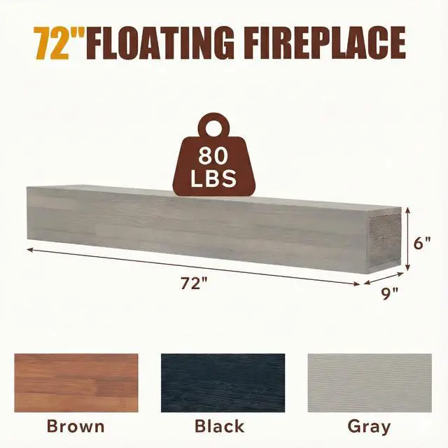 Alt view image 2 of 7 - 72" Rustic Wood Fireplace Mantel,Wall-Mounted & Floating Shelf For Home Decor