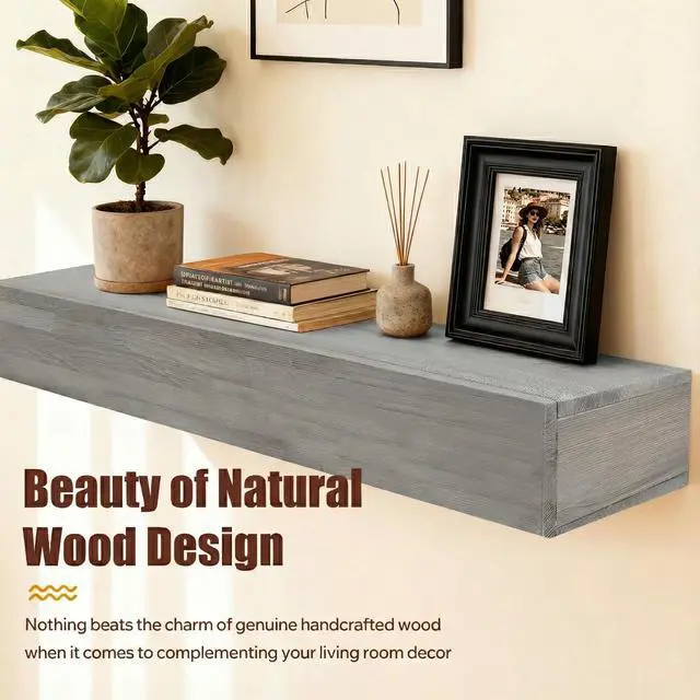 Alt view image 3 of 7 - 60" Rustic Wood Fireplace Mantel,Wall-Mounted & Floating Shelf For Home Decor