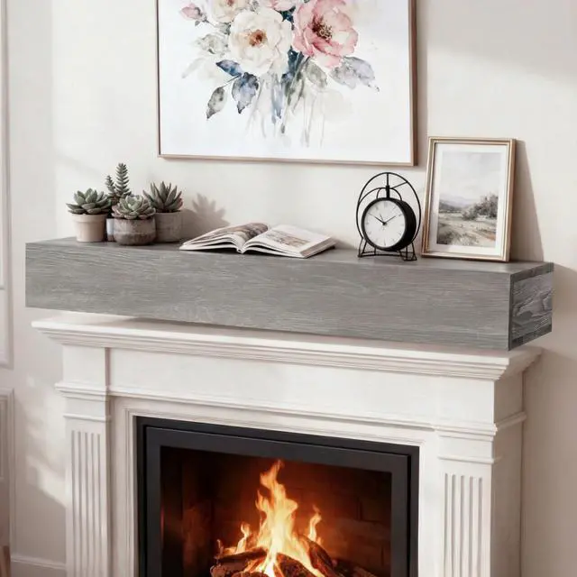 Main image of 60" Rustic Wood Fireplace Mantel,Wall-Mounted & Floating Shelf For Home Decor