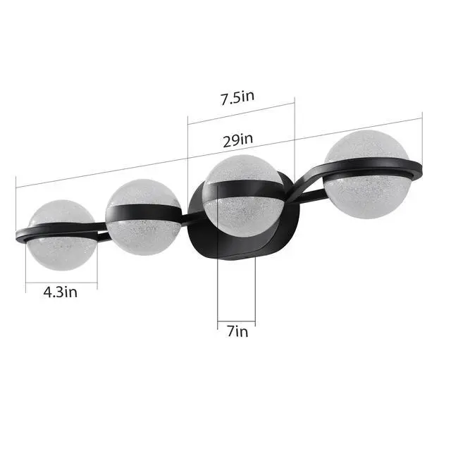 Alt view image 7 of 7 - 30" Black Minimalist Led Bathroom Vanity Light with Crystal Sand Acrylic Shades, 4-Light Wall Mounted Decorative Lighting Fixture, Suitable for Bathroom Vanity Mirror