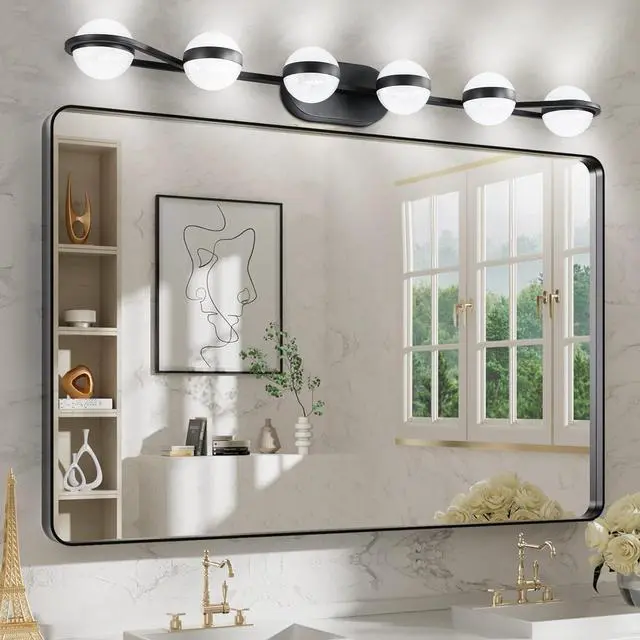 Main image of 43" Black Minimalist Led Bathroom Vanity Light with Crystal Sand Acrylic Shades,6-Light Wall Mounted Decorative Lighting Fixture, Suitable for Bathroom Vanity Mirror