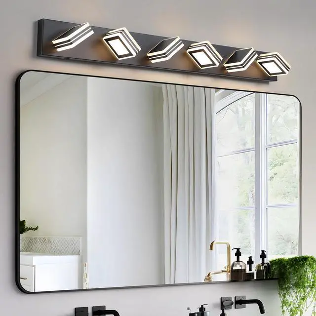 Main image of 40" Modern 6-Light Led Vanity Light - Sleek Bathroom Wall Fixture, Iron & Acrylic, Dimmable & Energy-Efficient, Ideal for Mirror Lighting
