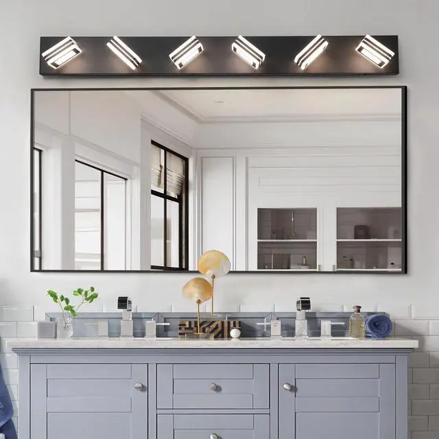 Alt view image 2 of 7 - 40" Modern 6-Light Led Vanity Light - Sleek Bathroom Wall Fixture, Iron & Acrylic, Dimmable & Energy-Efficient, Ideal for Mirror Lighting