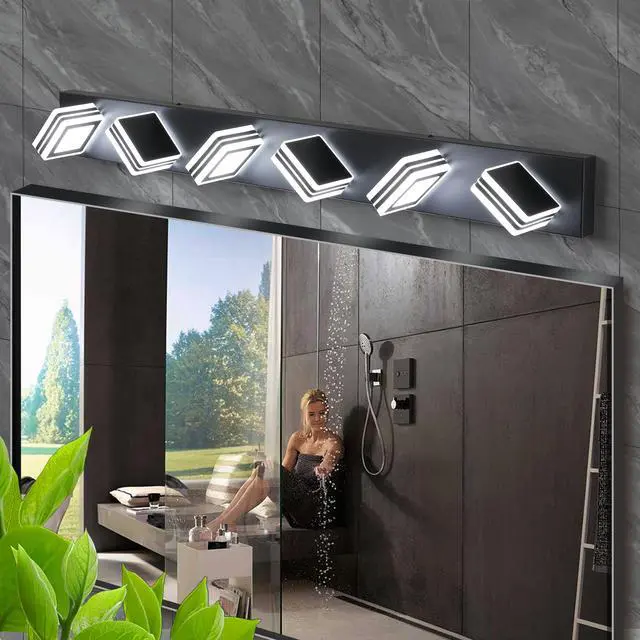 Alt view image 3 of 7 - 40" Modern 6-Light Led Vanity Light - Sleek Bathroom Wall Fixture, Iron & Acrylic, Dimmable & Energy-Efficient, Ideal for Mirror Lighting