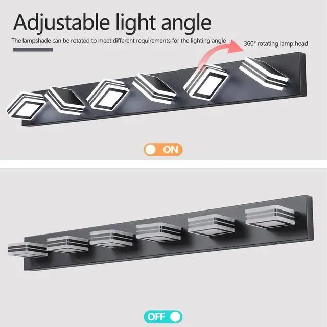 Alt view image 7 of 7 - 40" Modern 6-Light Led Vanity Light - Sleek Bathroom Wall Fixture, Iron & Acrylic, Dimmable & Energy-Efficient, Ideal for Mirror Lighting