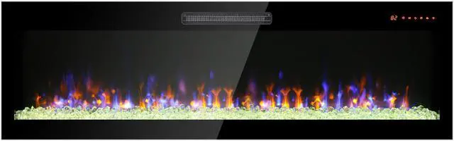 Alt view image 3 of 7 - 50 Inch Recessed Ultra Thin Tempered Glass Front Wall Mounted Electric Fireplace With Remote And Multi Color Flame & Emberbed, Led Light Heater