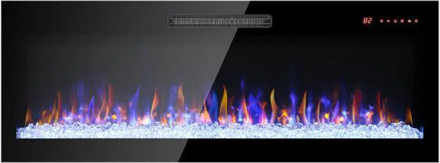 Alt view image 6 of 7 - 50 Inch Recessed Ultra Thin Tempered Glass Front Wall Mounted Electric Fireplace With Remote And Multi Color Flame & Emberbed, Led Light Heater